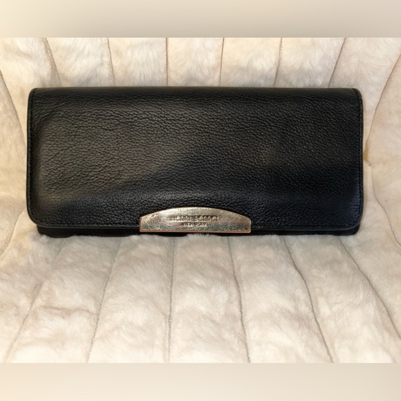 Henri Bendel Black Leather Wallet with Gold Accent - Picture 1 of 7